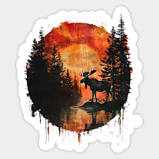 Grunge Moose Sunset Silhouette Sticker